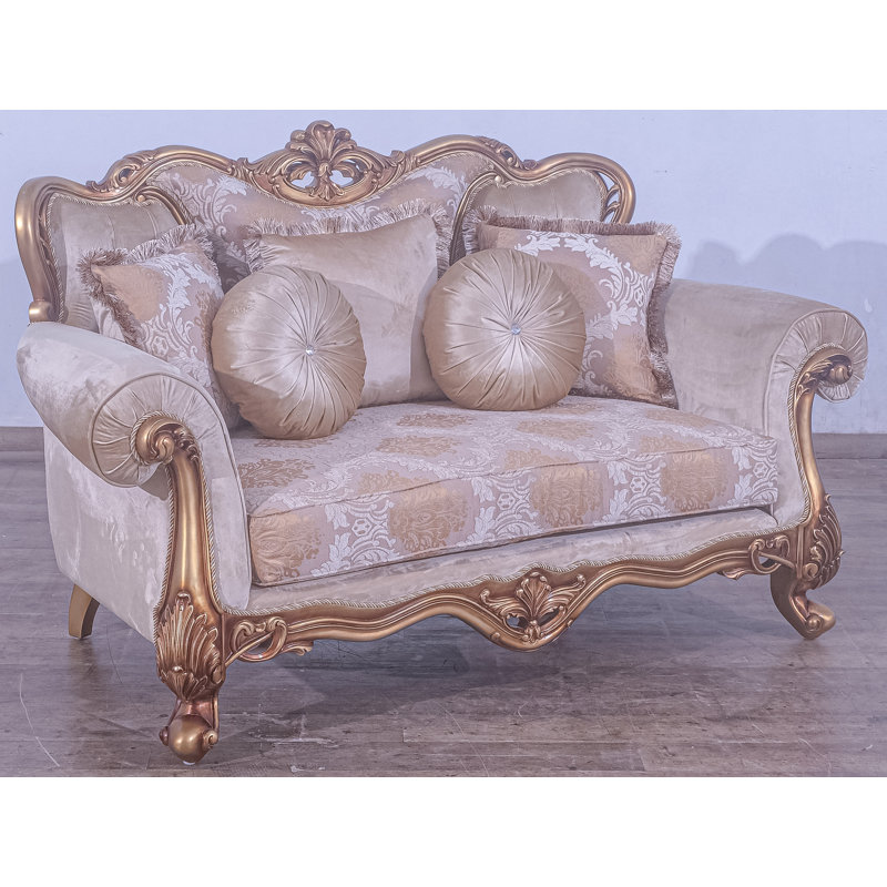 Loveseat, Brown Linen Blend, Gold
