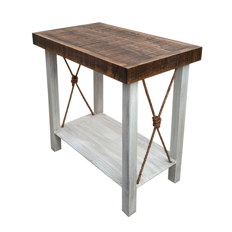 Table de bout rectangulaire en fer avec accent de corde nouée patinée, Brun