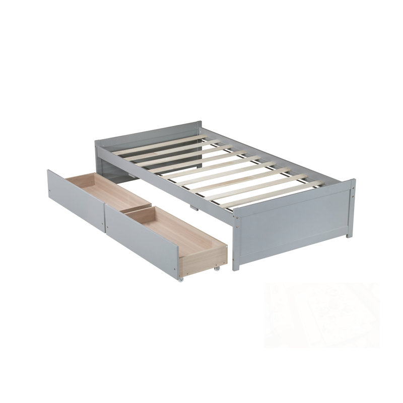 Lit simple avec 2 tiroirs, Gris