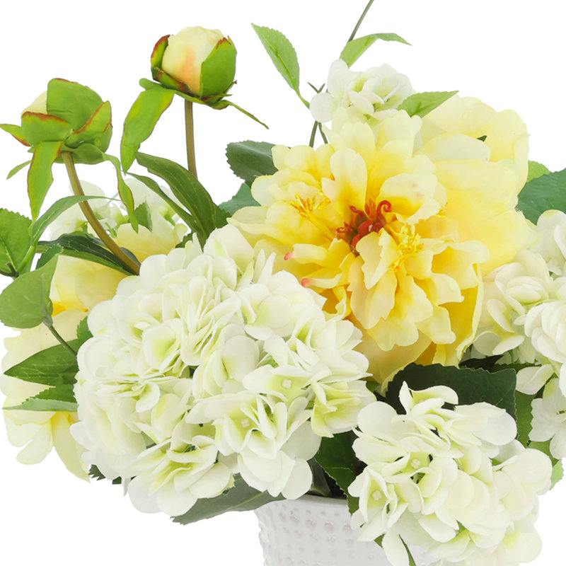 Peonies and Hydrangeas Arranged in Ceramic Vase