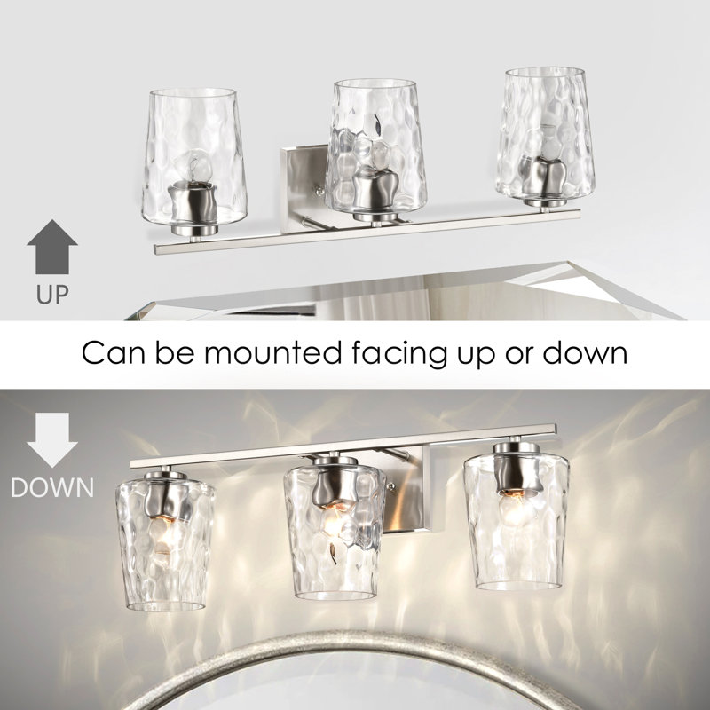 3-Light 23 in. Brushed Nickel Vanity Light with Hammered Clear Glass Shade, 3 Lights, Brushed Nickel