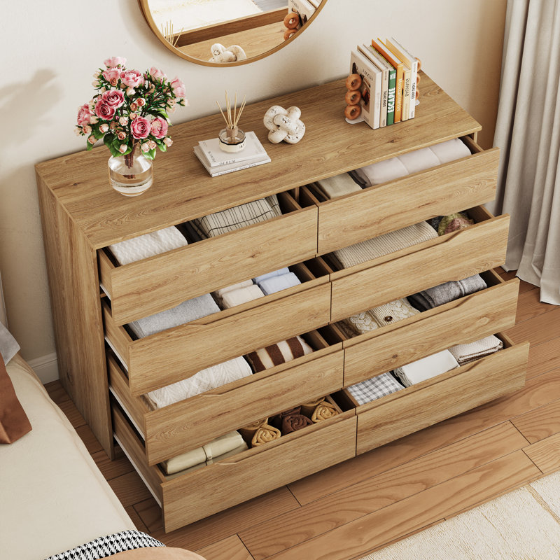 47.2" W Modern 8-Drawer Dresser with Ample Storage and Concealed Handle for Bedroom, Living Room, Natural Wood