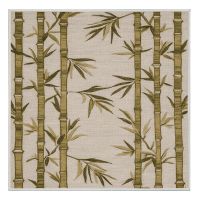Machine Washable Botanical Beige Area Rug