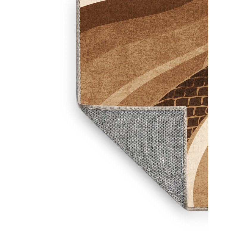 Tapis à motif d'arc moderne brun et beige lavable à la machine Pavanvir, 7 x 9