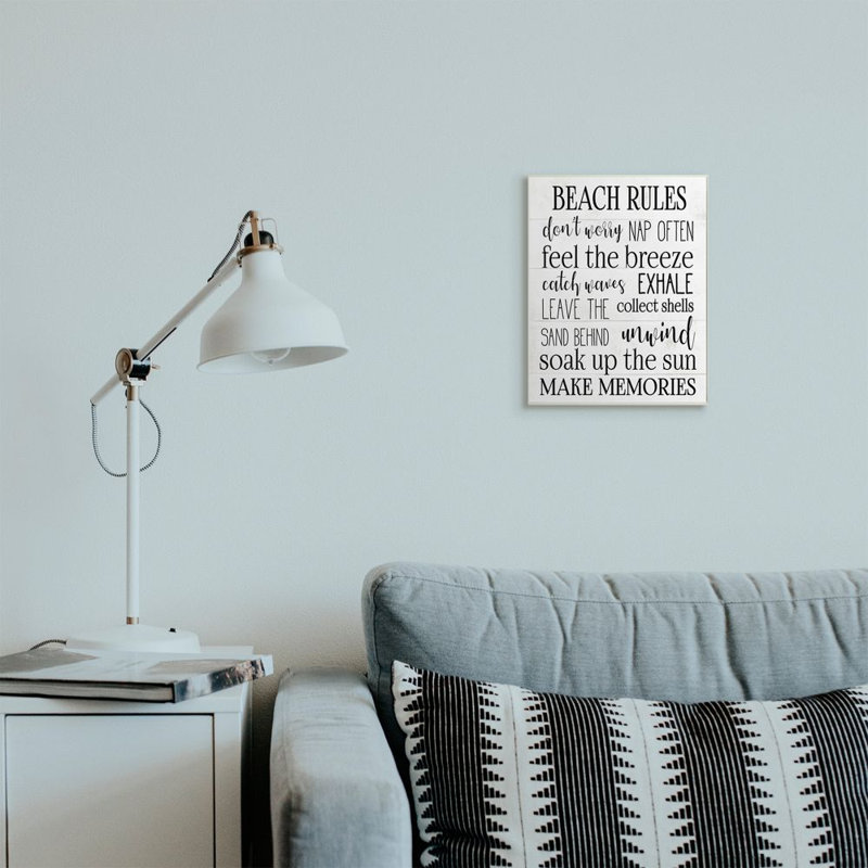 «Beach House Rules Relaxing Activites Black List» par Elise Catterall - impression d'art graphique, Plaque murale