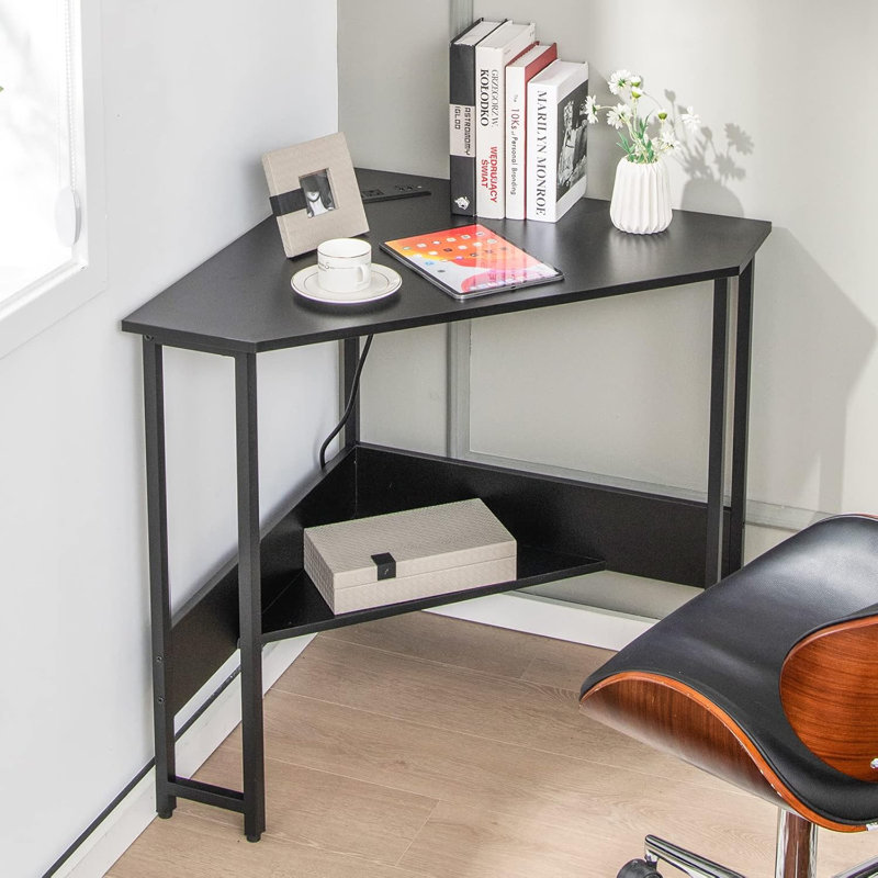 Computer Desk with Built-In Electrical Outlet, Black