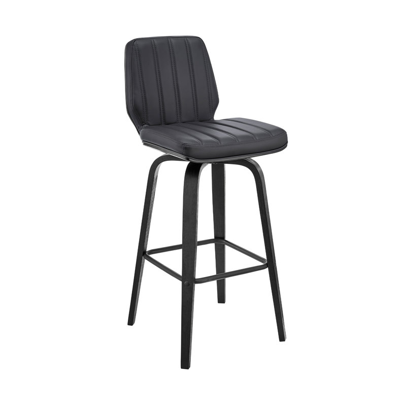 Alzahraa Modern Swivel Counter or Bar Height Armless Bar Stool with Footrest in Faux Leather, Wood, Black, Gray
