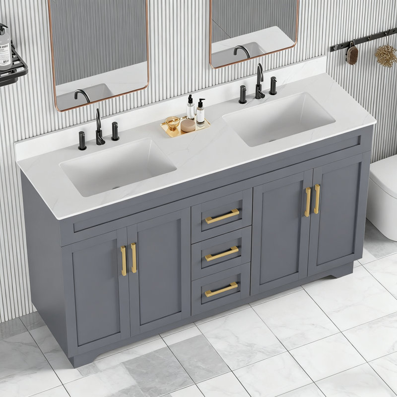 Comptoir de meuble-lavabo en pierre de quartz l 60 po x P 18 po avec dosseret sans robinet