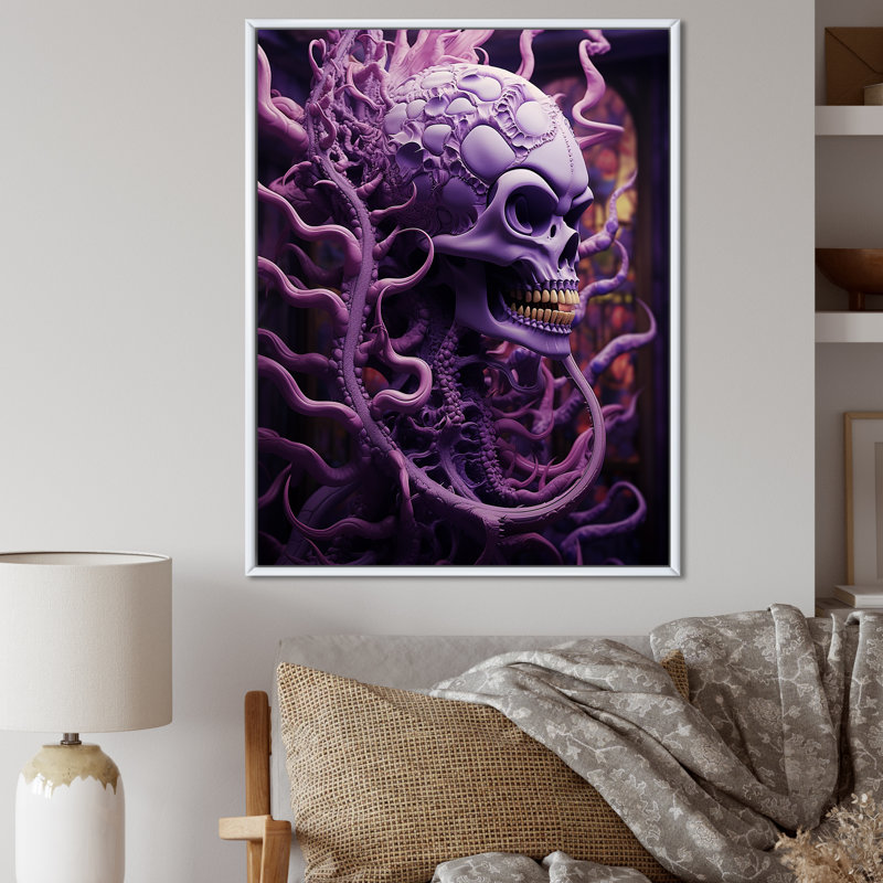«Deviantly crâne souriant mauve d'Halloween» sur, Cadre flottant blanc, H 40 po x l 30 po