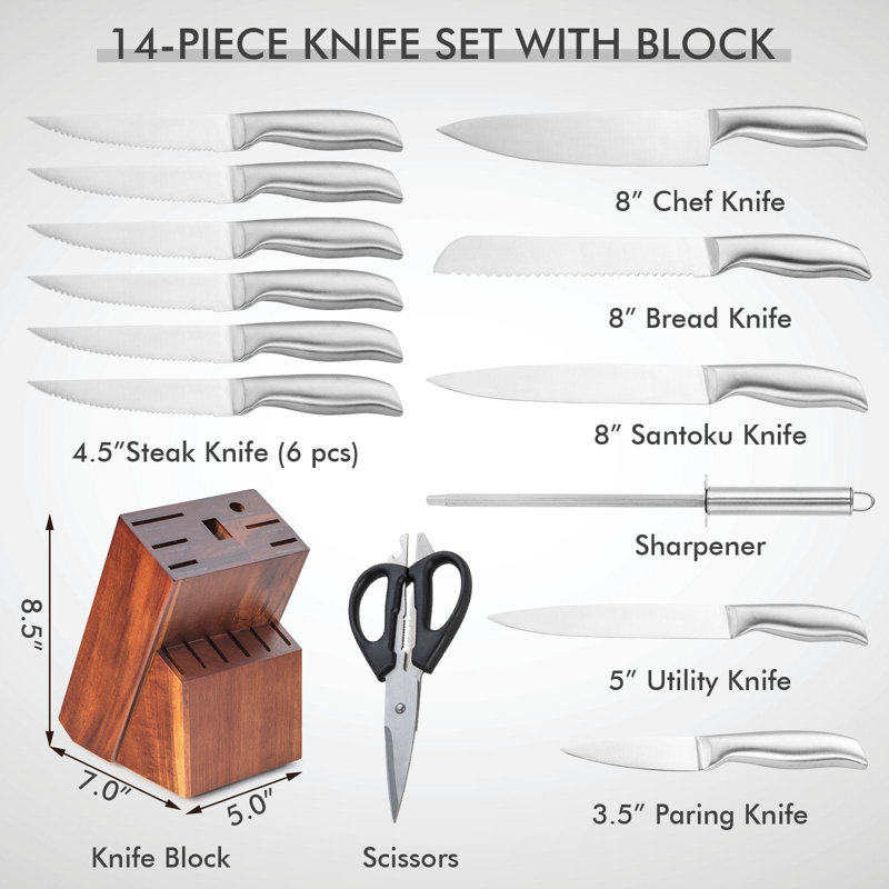 Ensemble de couteaux de cuisine 14 pièces Giantex en acier inoxydable avec aiguisoir pour la maison et le restaurant