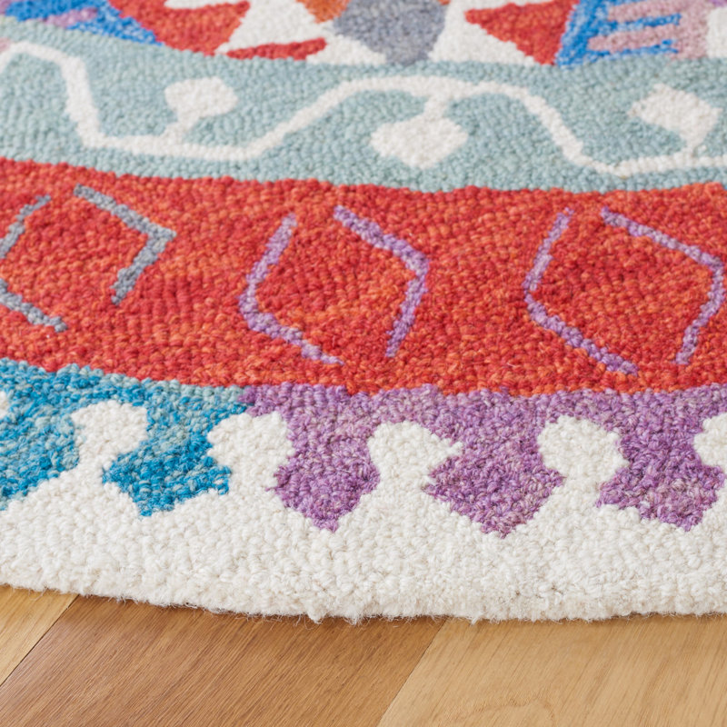 Tapis ivoire / rouge Horwich 407, Rond 7 pi