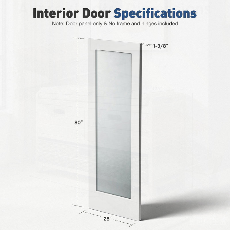 Dalle de porte intérieure en verre trempé givré blanc Shaker, 28" x 80"
