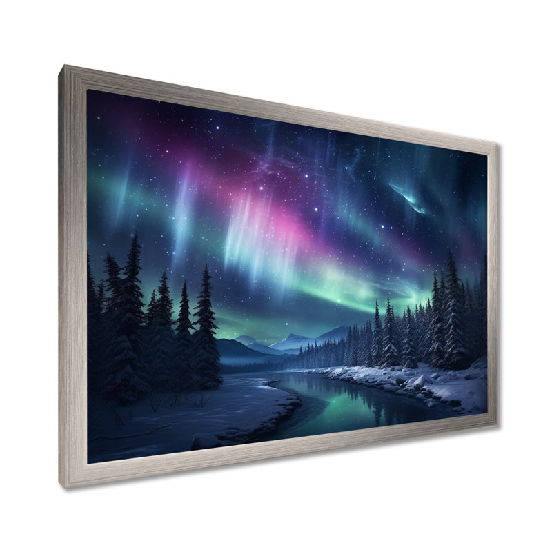 Northern Lights III On Canvas Print, 12" H x 20" W x 1" D, Silver Single Picture Framed