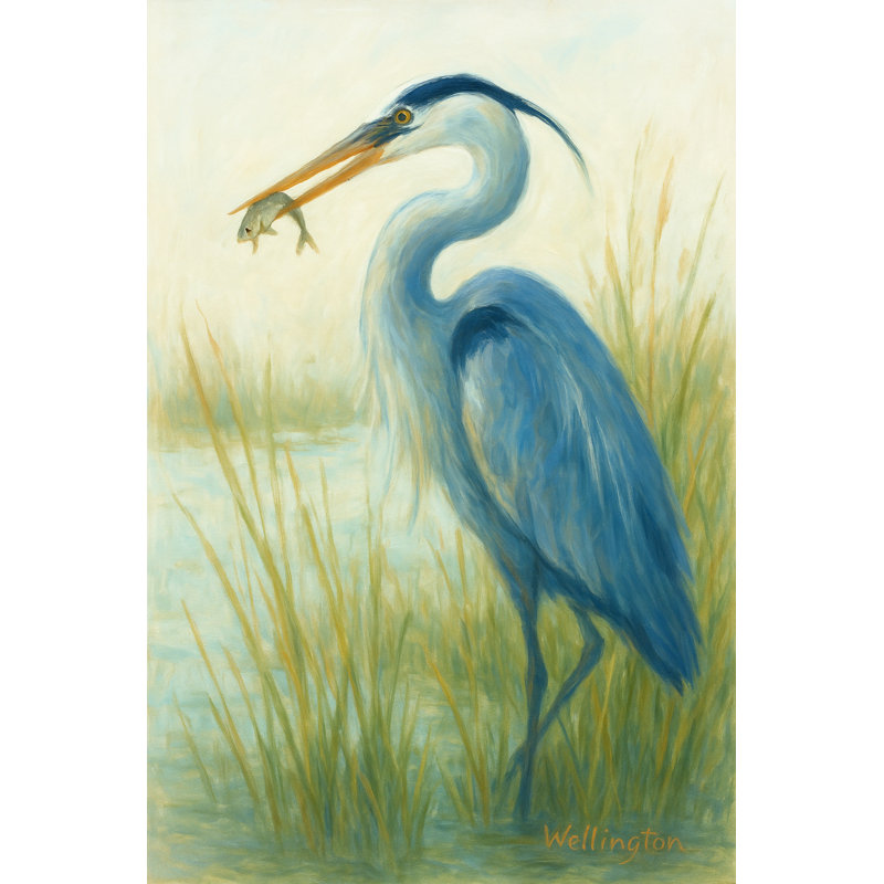 «Majestic Blue Heron in Wetlands», art mural sur toile