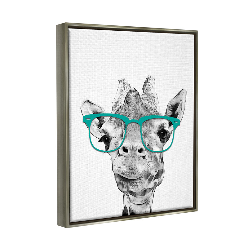 «Trinx Fun Giraffe In Glasses Animal» par Annalisa Latella, H 31 po x l 25 po x P 1,7 po, Cadre flottant gris lustré