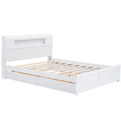 Lit plateforme avec rangement à DEL, 2 tiroirs et 1 lit gigogne simple, cadre de lit moderne