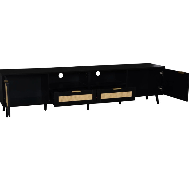 Console média 70 - 79 pouces, meuble télé contemporain avec charnières, rangement multifonctionnel, panneau élégant pour le cinéma maison