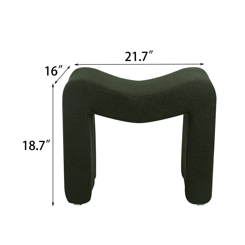 M-Shaped Ottoman Footrest, Green Teddy