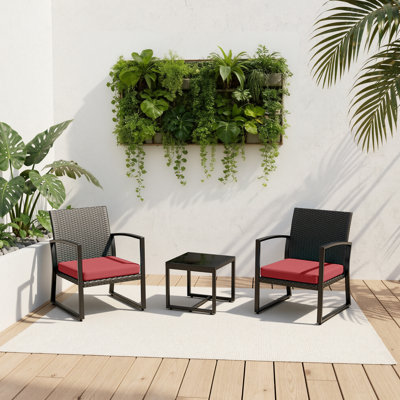  Ensembles de bistro de patio - toutes saisons, position plus large - petit ensemble de mobilier de patio extérieur 3 pièces, chaises de véranda en rotin avec osier et tables de conversation avec table pour balcon, jardin, bord de piscine