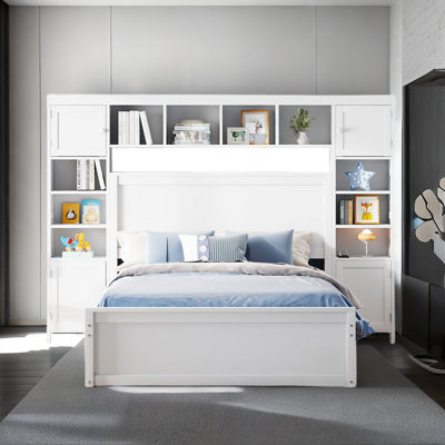 Glenward Bookcase Bed with Shelves and Cabinets, Sockets, Two Drawers and A Trundle