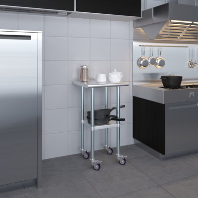 20 po X 20 po Table en acier inoxydable avec roulettes