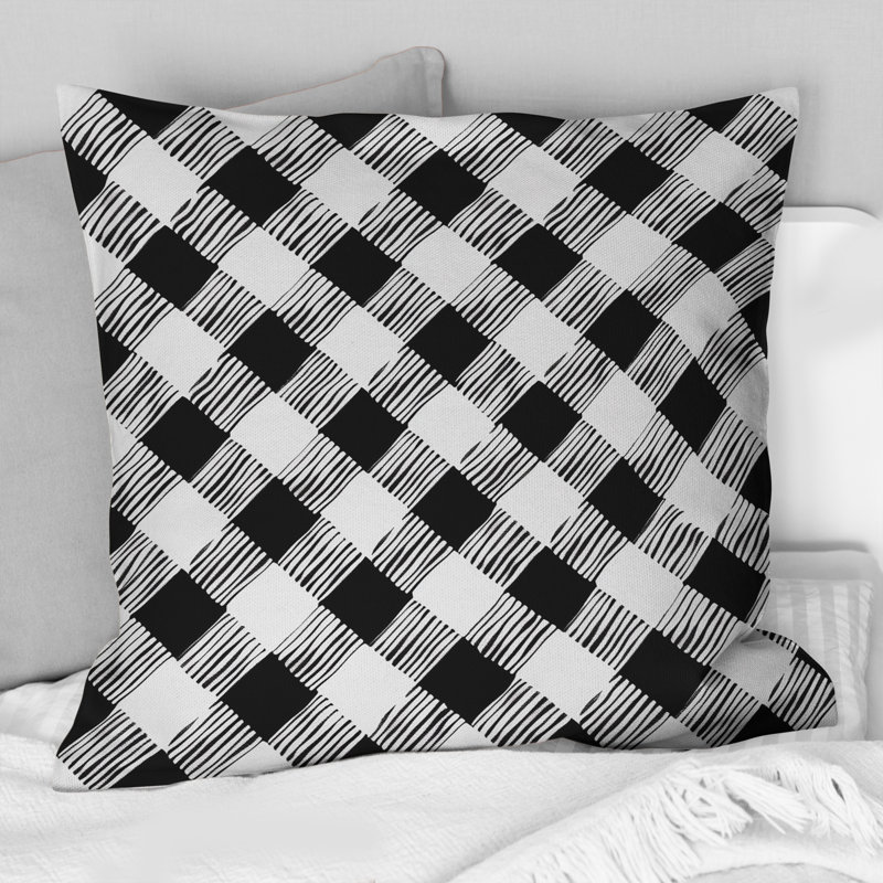 Imprimé vichy noir et blanc III - Coussin traditionnel, H 16 po x l 16 po