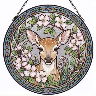 Panneau de vitrail floral cerf de cerf - 7,8H