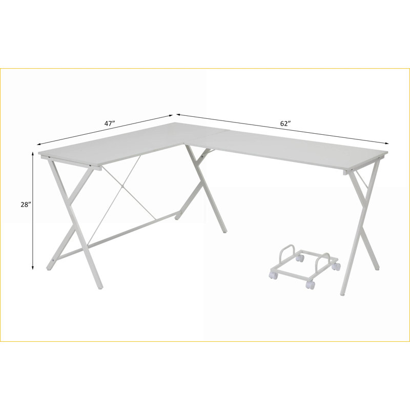 Bureaux, bureau d'ordinateur industriel en L blanc avec support pour unité centrale mobile | Blanc | Métal Bois, Blanc