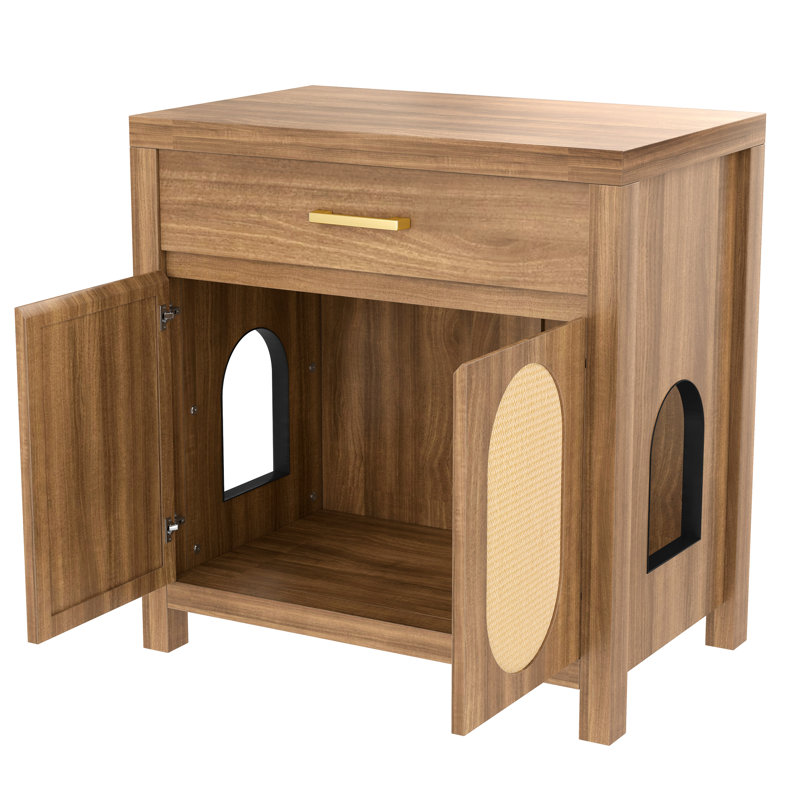 Enceinte de litière pour chat avec fonction de grattage et de rangement, table de chevet en bois, fonctionne comme table basse, espace de rangement spacieux pour, blocs-notes, extensible à deux pièces, bande de protection