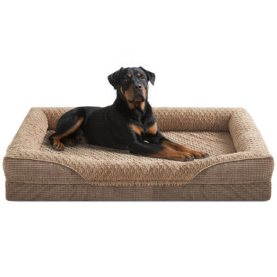 Lit orthopédique pour chien en mousse à mémoire de forme avec côtés traversés, housse lavable, doublure imperméable et fond antidérapant