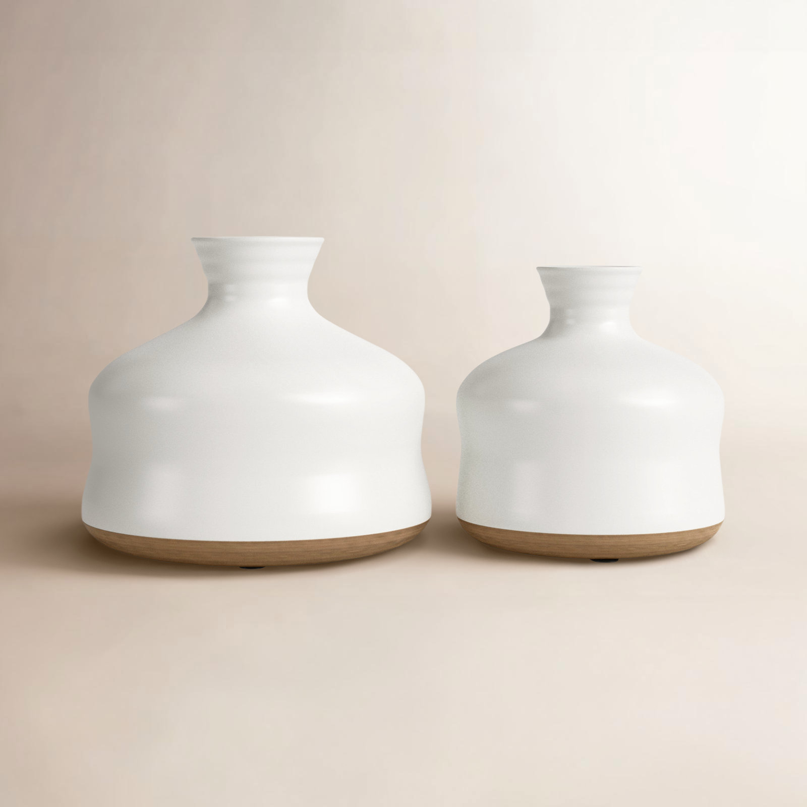 Kashida Matte-Glaze Smooth Bud Vases in White/Sand, Set of 2