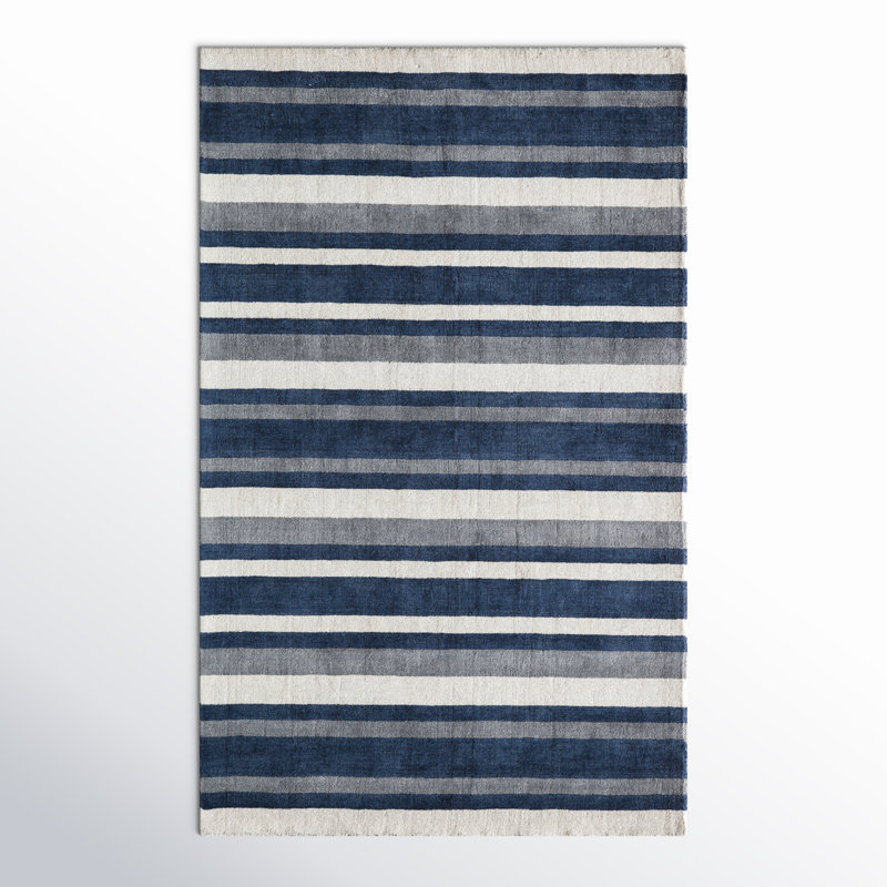 Winston Striped Handmade Tufted Wool Area Rug in Navy/Ivory Rug, Rectangle 3'3" x 5'3"