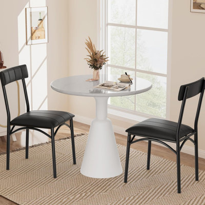 Set of 2 Upholstered Dining Chairs Comfortable Seat with Back, PU Leather Dining Kitchen Chair for Kitchen, Apartment