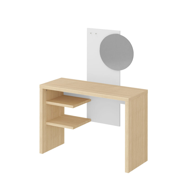 Dressing Table with Mirror, Light Oak/White