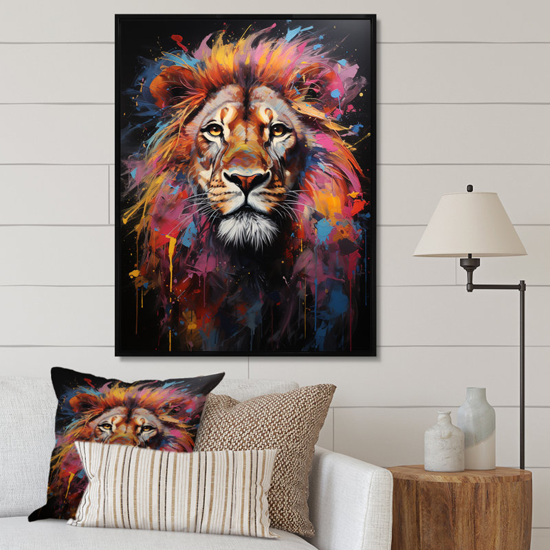 Lion Urban Wild Urban II sur toile, H 20 po x l 12 po x P 1 po, Cadre flottant noir