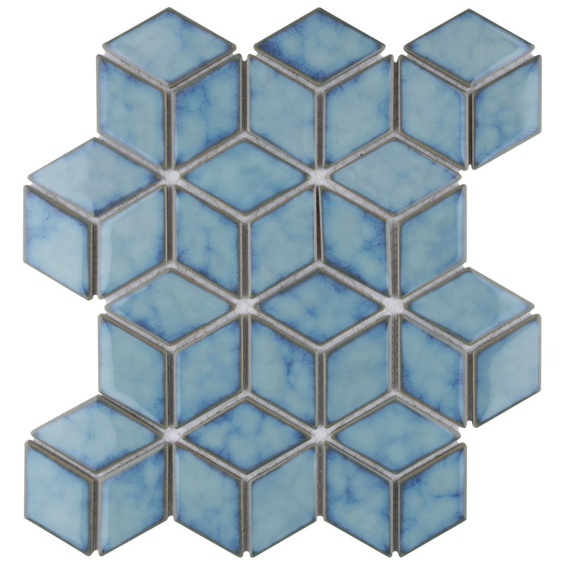 Hudson Rhombus 10-1/4 " x 11-3/4 " Porcelain Mosaic Floor and Wall Tile, Marine