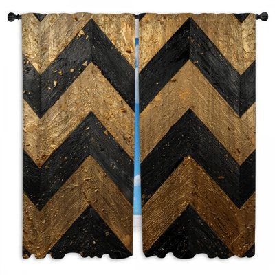 Rideaux de fenêtre à chevrons dorés noirs et transparents - 2 panneaux