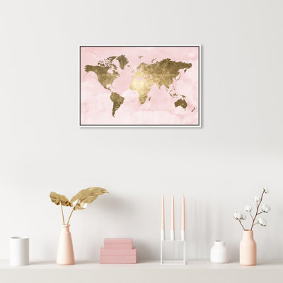 Cartes et drapeaux «Blush and Gold Mapamundi World Cartes» par Oliver Gal - impression d'art graphique