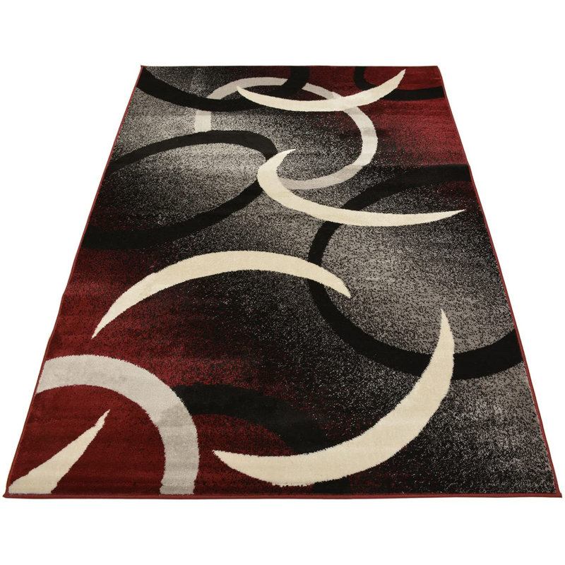 Perris Geometric Red Area Rug, Rectangle 4'11" x 6'11"