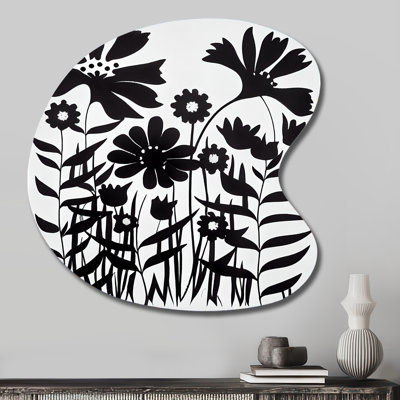 Art mural noir et blanc à fleurs V - fleur en forme de goutte asymétrique