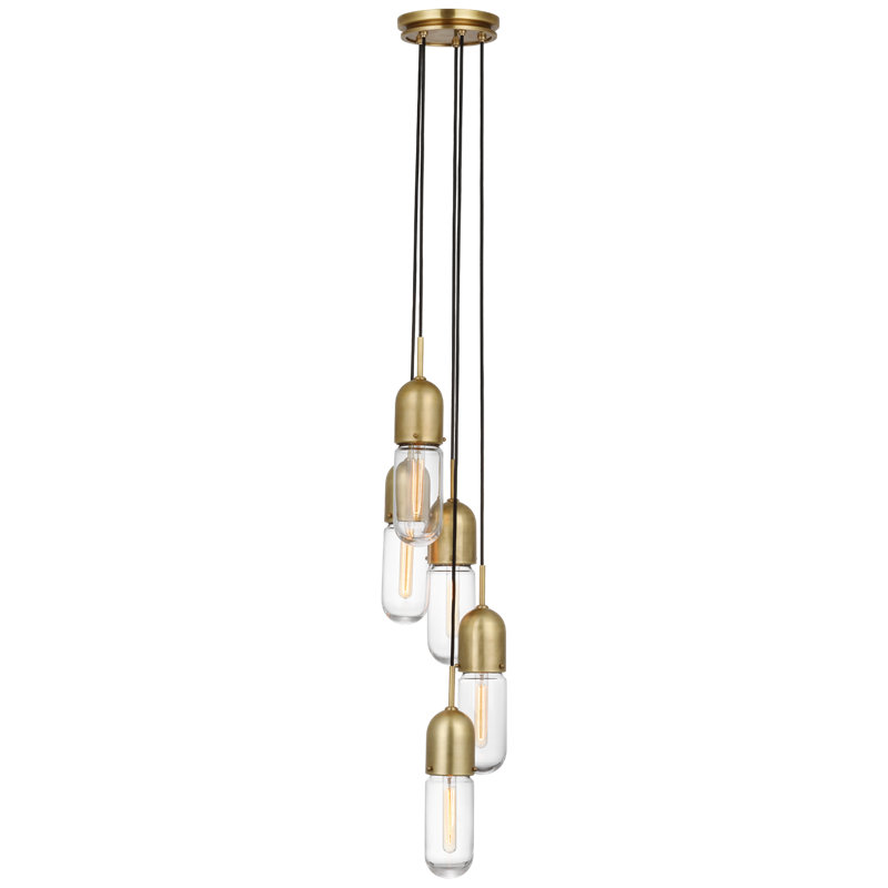 Junio 5 - Light Chandelier, Hand-Rubbed Antique Brass, Clear