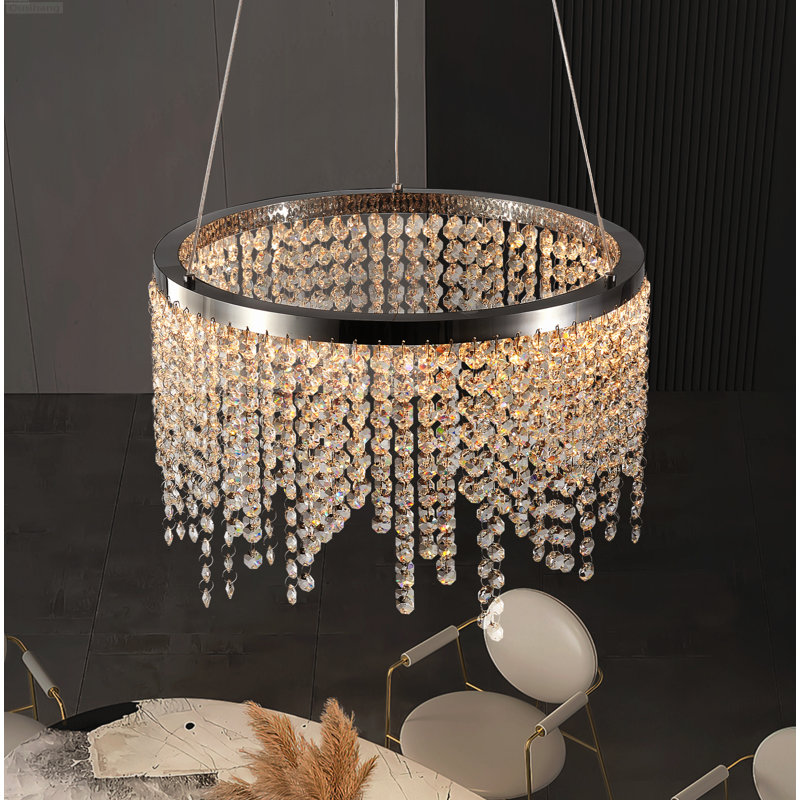 Lustre en cristal moderne à hauteur réglable 3 lumières à cristaux liquides DEL Chrome