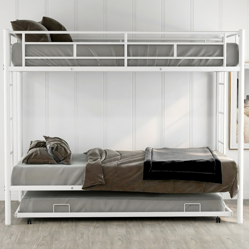 Lit simple superposé au dessus d'un lit gigogne en blanc - Pièce moderne additionnelle pour chambre fonctionnelle, Blanc