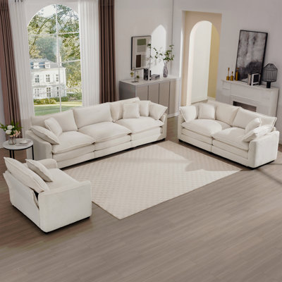 Ensemble de canapé 3 pièces, canapé surdimensionné confortable avec un canapé simple, un canapé 2 places et un canapé 3 places, canapé en velours côtelé beige clair