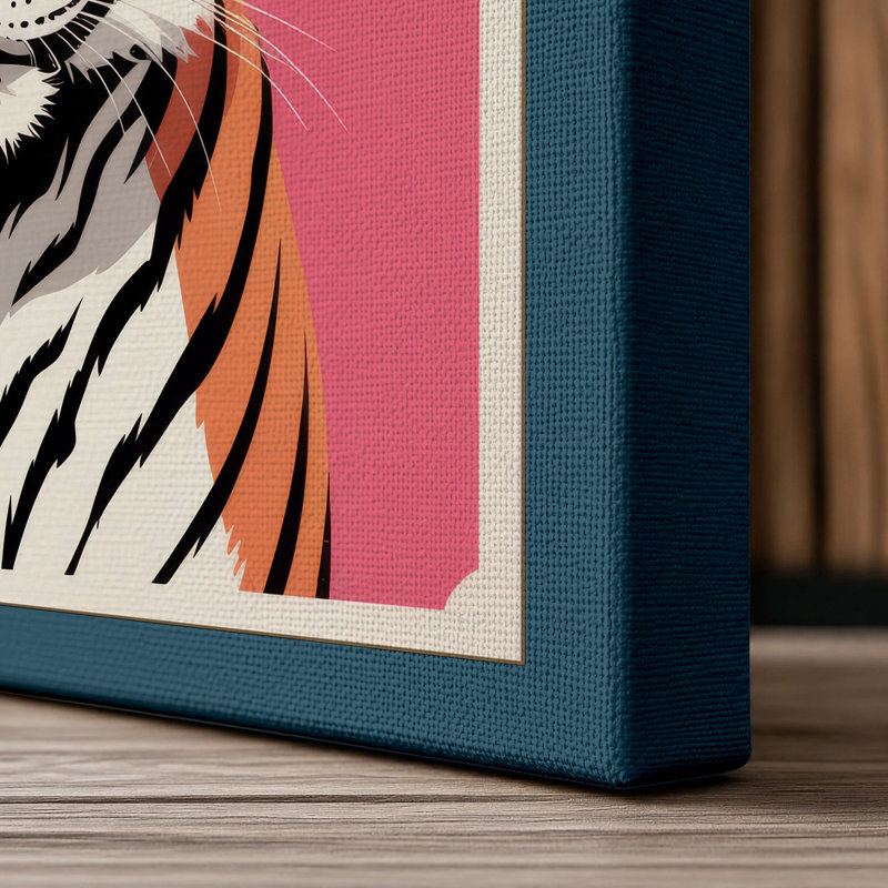 Tiger Head Icon Modern - Wrapped Canvas, 30x20 - 76.2 x 50.8 cm, Teal Border