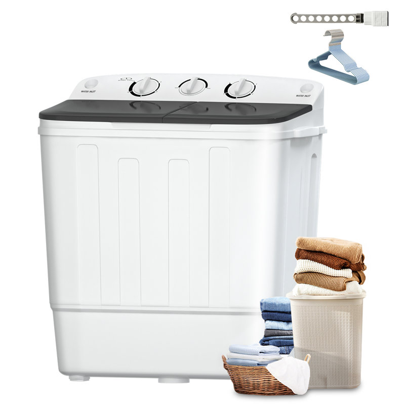 Portable Twin Tub 18Lbs Washing Machine With Drying Rack and 10 Hangers, 11Lbs Washer Mini Compact Laundry Machine with 7Lbs Spinner, Semi-Automatic Washer Combo For Dorms, Apartment, Black