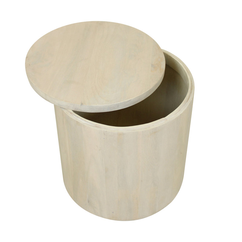 Cyrus Solid Wood Drum 2 Nesting Tables Set with Storage, White