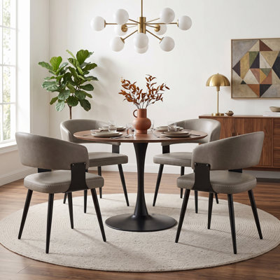Modern Upholstered Dining Chair with Curved Back and Metal Legs (Set of 4)