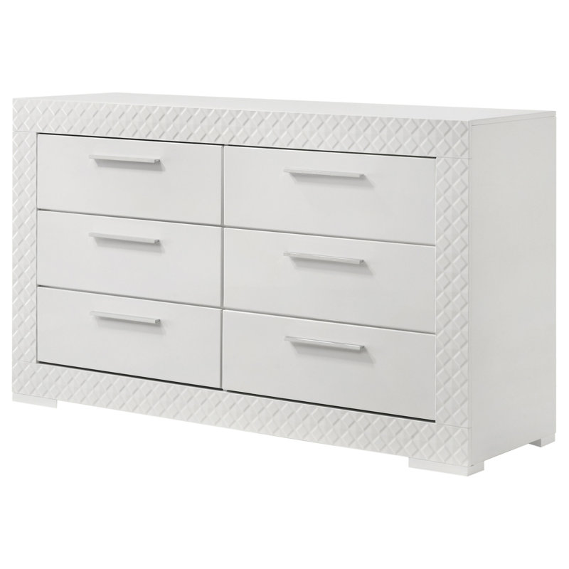 Commode 6 tiroirs Pierce White, Blanc brillant