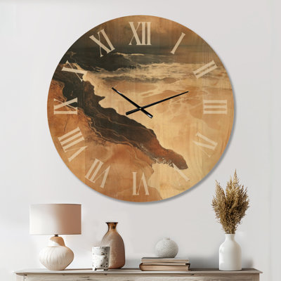 Extra Large Ocean Wood Wall Clock – Calming Coastal Sand and Beige